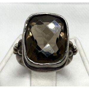 Vintage Faceted Brown Glass Ring Size 6.5 Sterling Silver 925 Ring 10.3g Patina